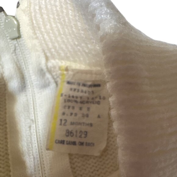 Vintage Baby Girl White Knit Sweater With Floral Embroidery & Scalloped Edging S - Picture 5 of 6